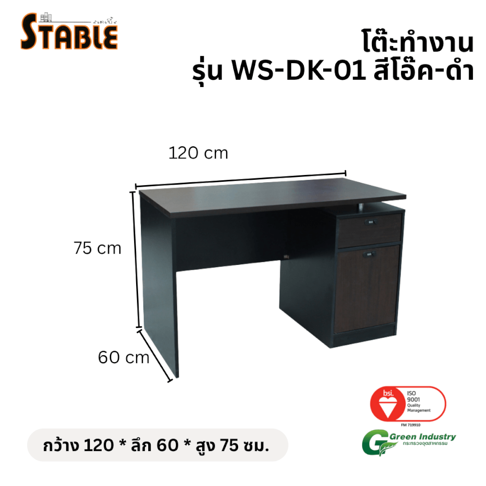 โต๊ะทำงานไม้ STABLE รุ่น WS-DK-01 120 ซม. สีโอ๊ค-ดำ_1